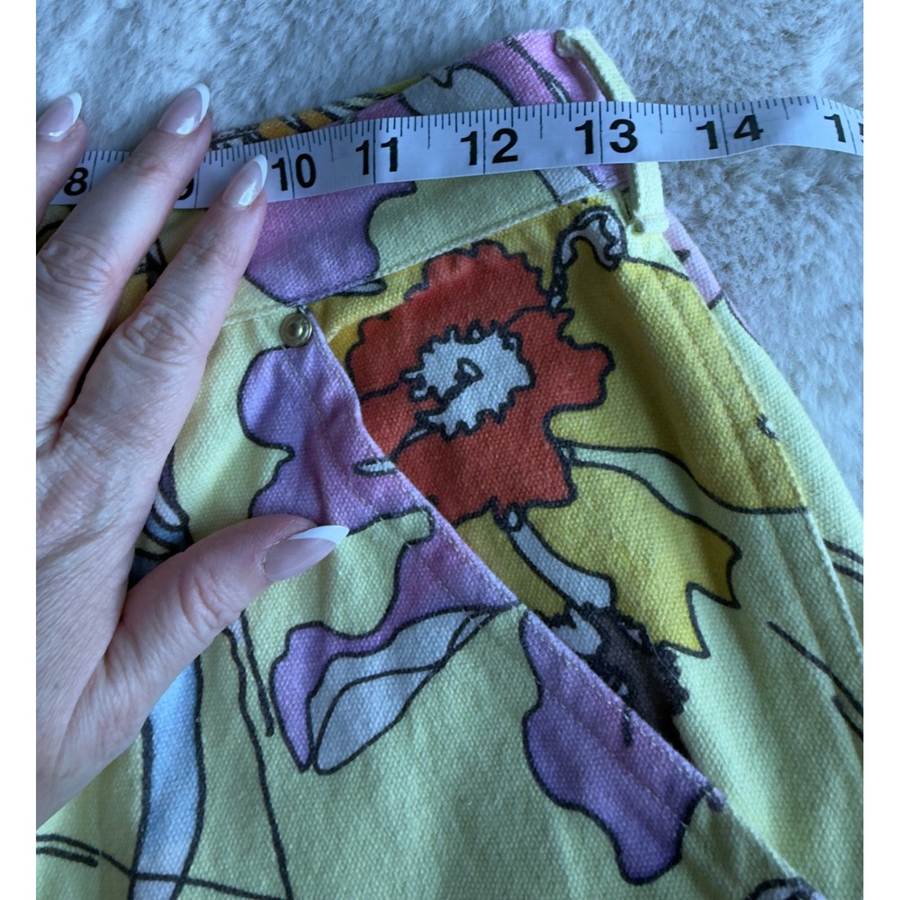Keith Kelly NYC Floral Carpenter Pants Yellow Pink Straight Utility Small 263 - Picture 7 of 7
